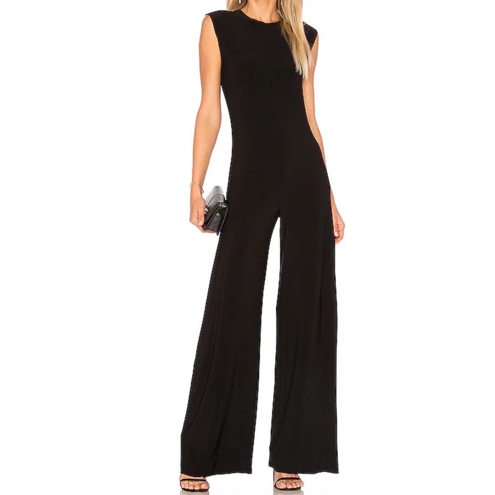 Norma Kamali Lifestyle Sleeveless Jumpsuit Black Wide Leg Small Stretch Jersey